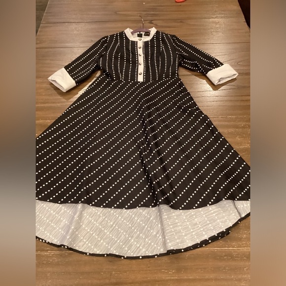 Cyanine Sea A-Line retro ponte flare high low silk polka dot dress - Picture 8 of 12